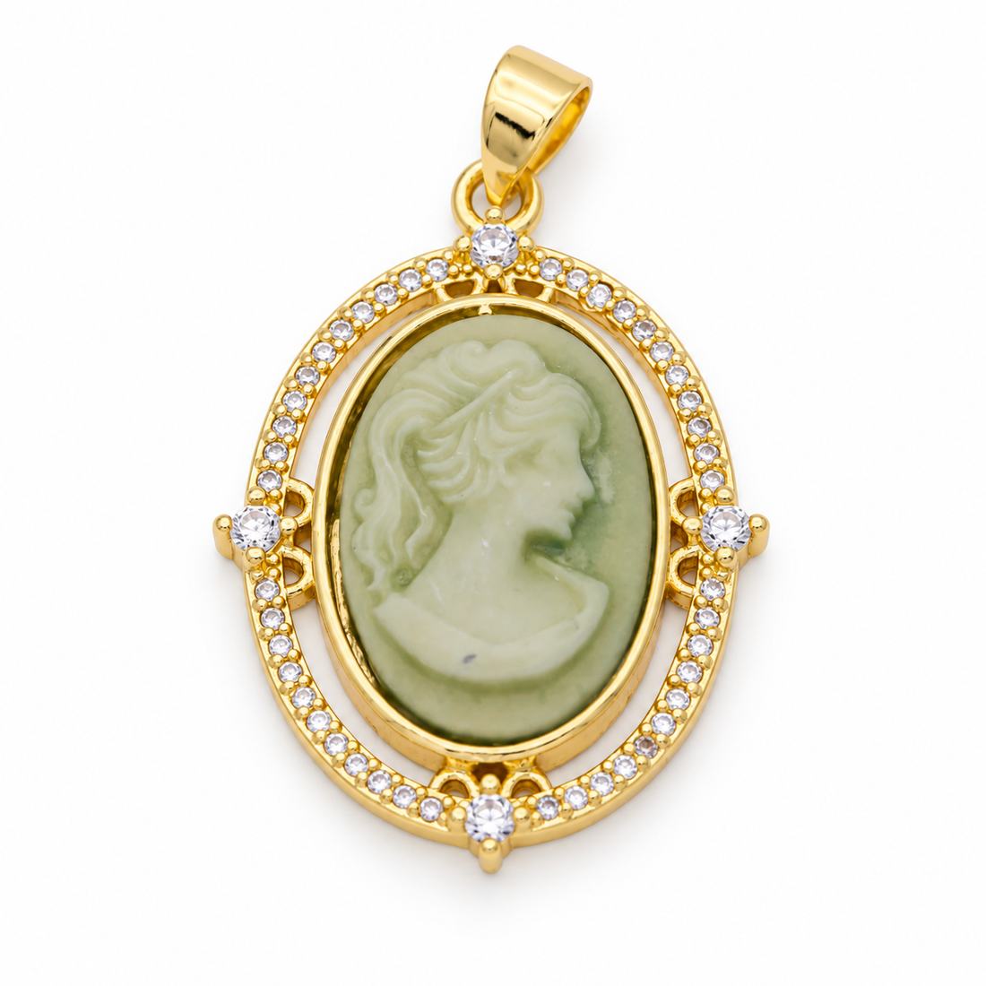 Green Cameo Pendant on a white studio background