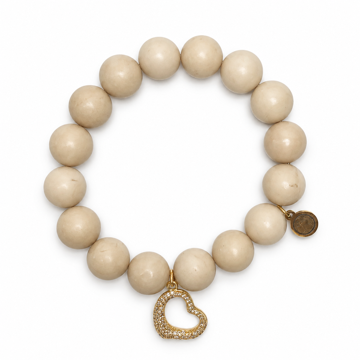 Beige Riverstone with Pavé Bubble Heart Pendant - Oriana LaMarca Designs