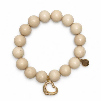 Beige Riverstone with Pavé Bubble Heart Pendant - Oriana LaMarca Designs