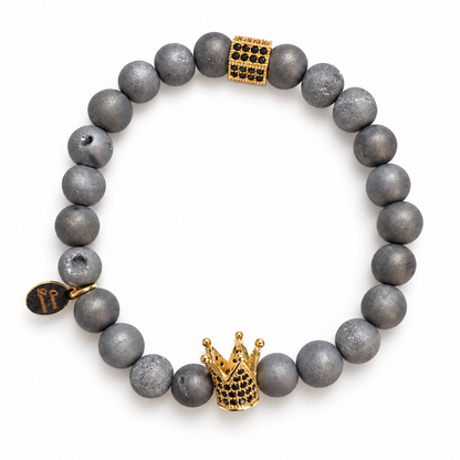 Mens Silver Druzy with Pavè Royalty Crown on white studio background
