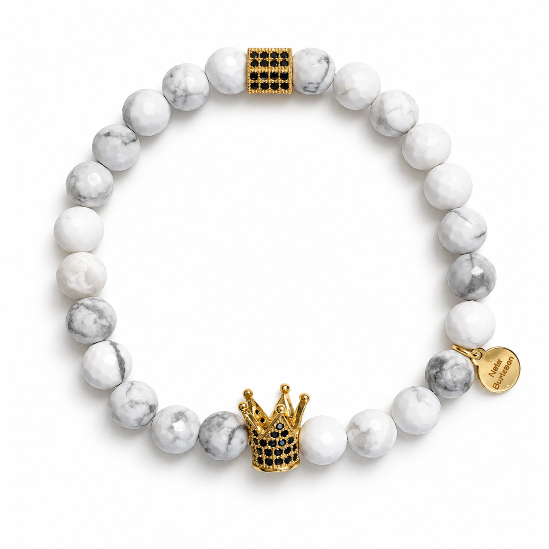 Mens White Howlite Pavè Royalty Crown on white studio background
