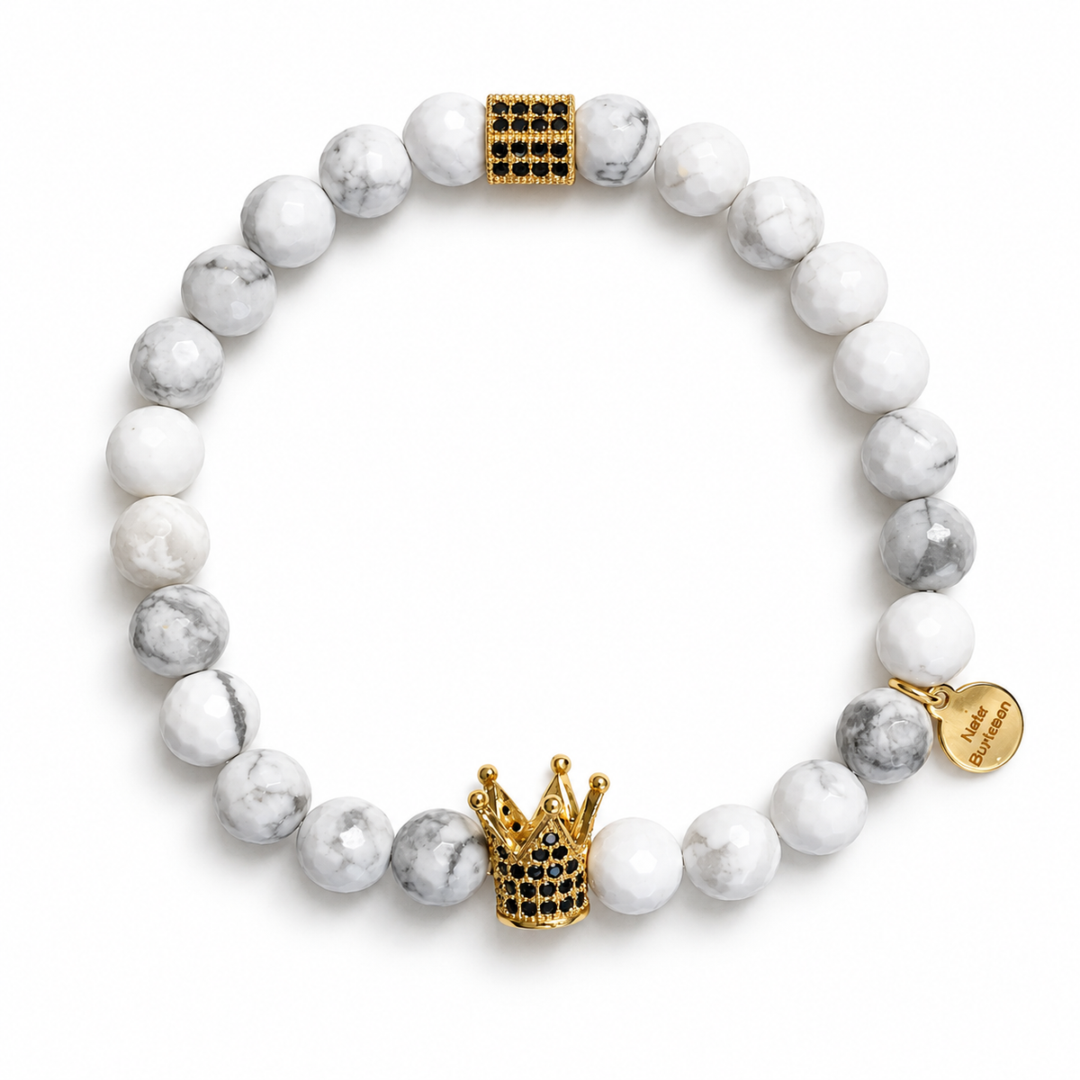 Mens White Howlite Pavè Royalty Crown on white studio background