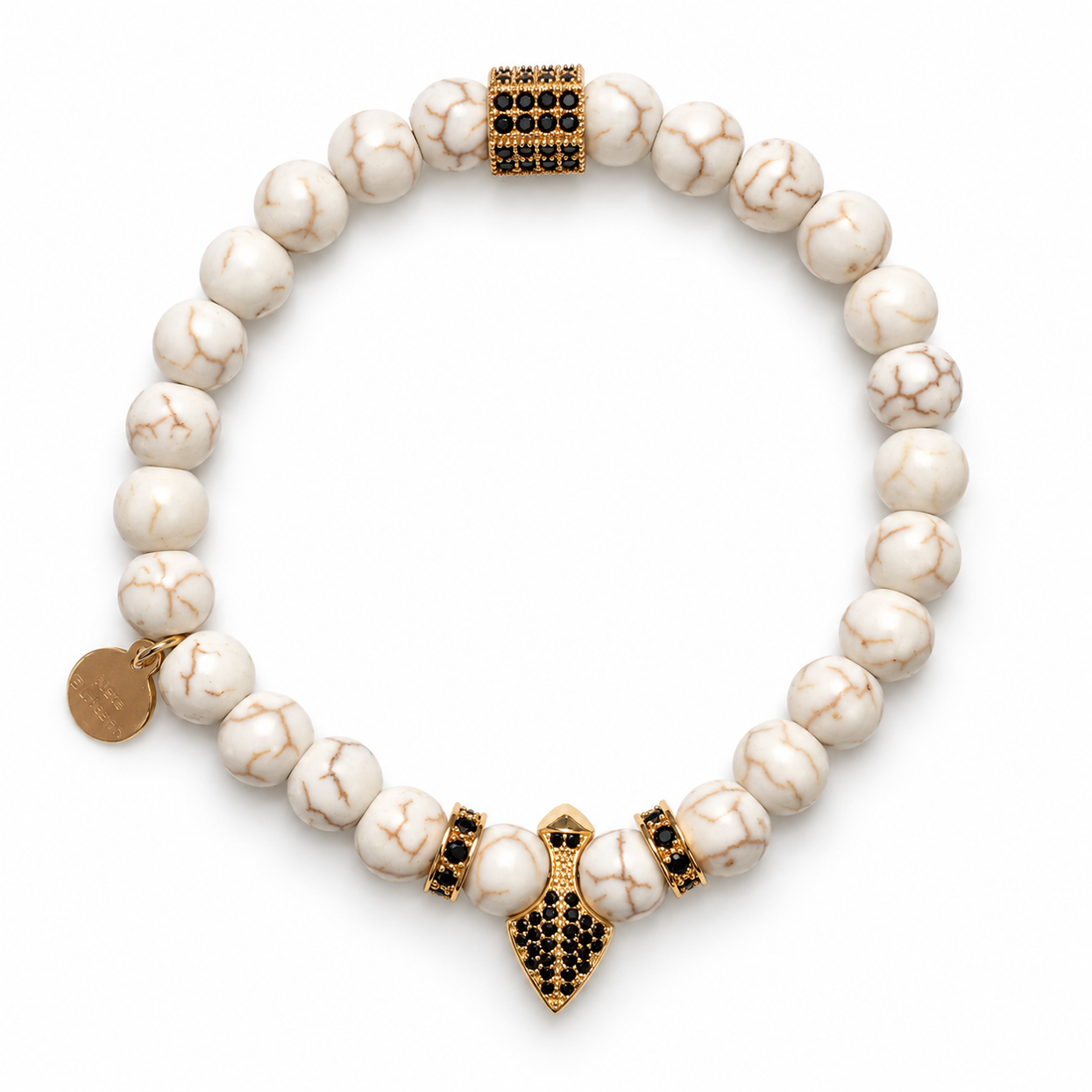 Mens White Magnesite with Pavè Shield of Honor on white studio background