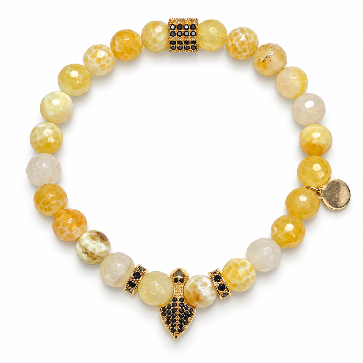 Mens Yellow Agate Pavè Shield of Honor on white studio background