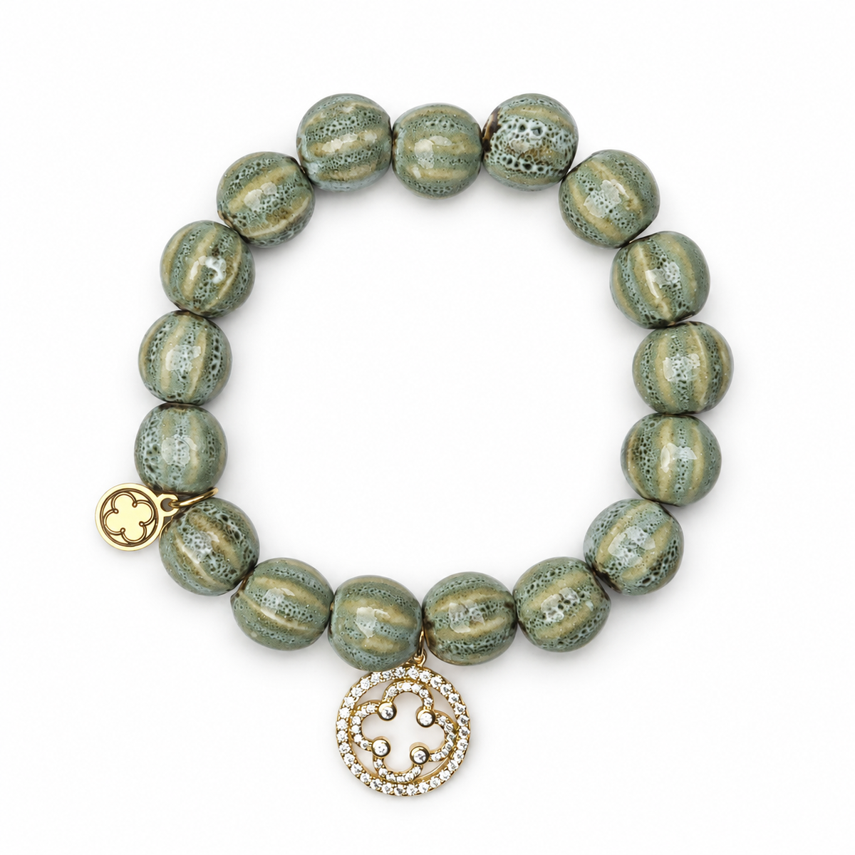 Sage Ceramic Riccio Bead with Gold Signature Logo Pendant - Oriana LaMarca Designs