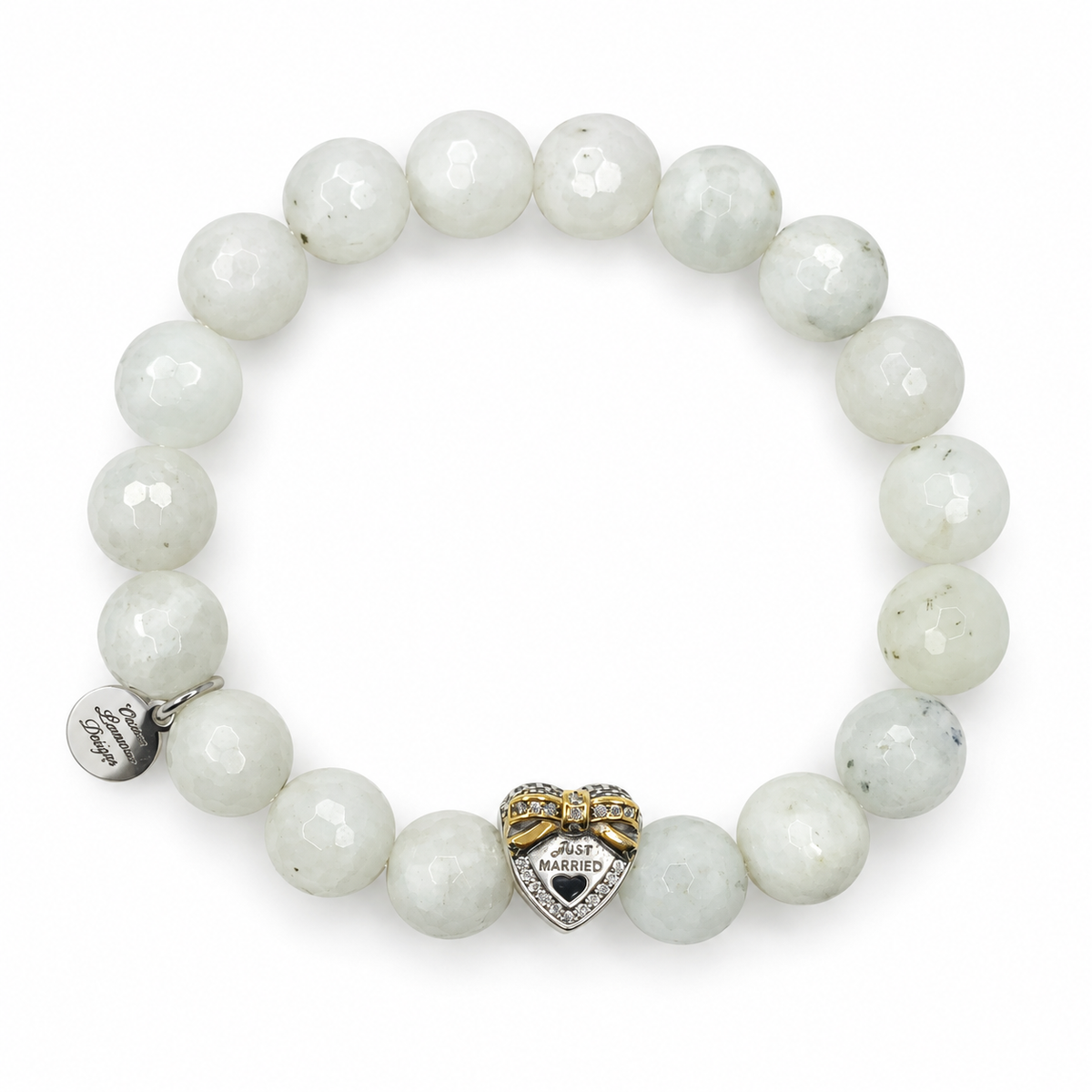 Moonstone with Just Married  Pavé Heart Accent — Oriana LaMarca