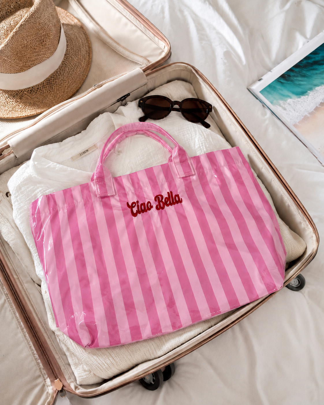 Ciao Bella Pink Striped Waterproof Tote