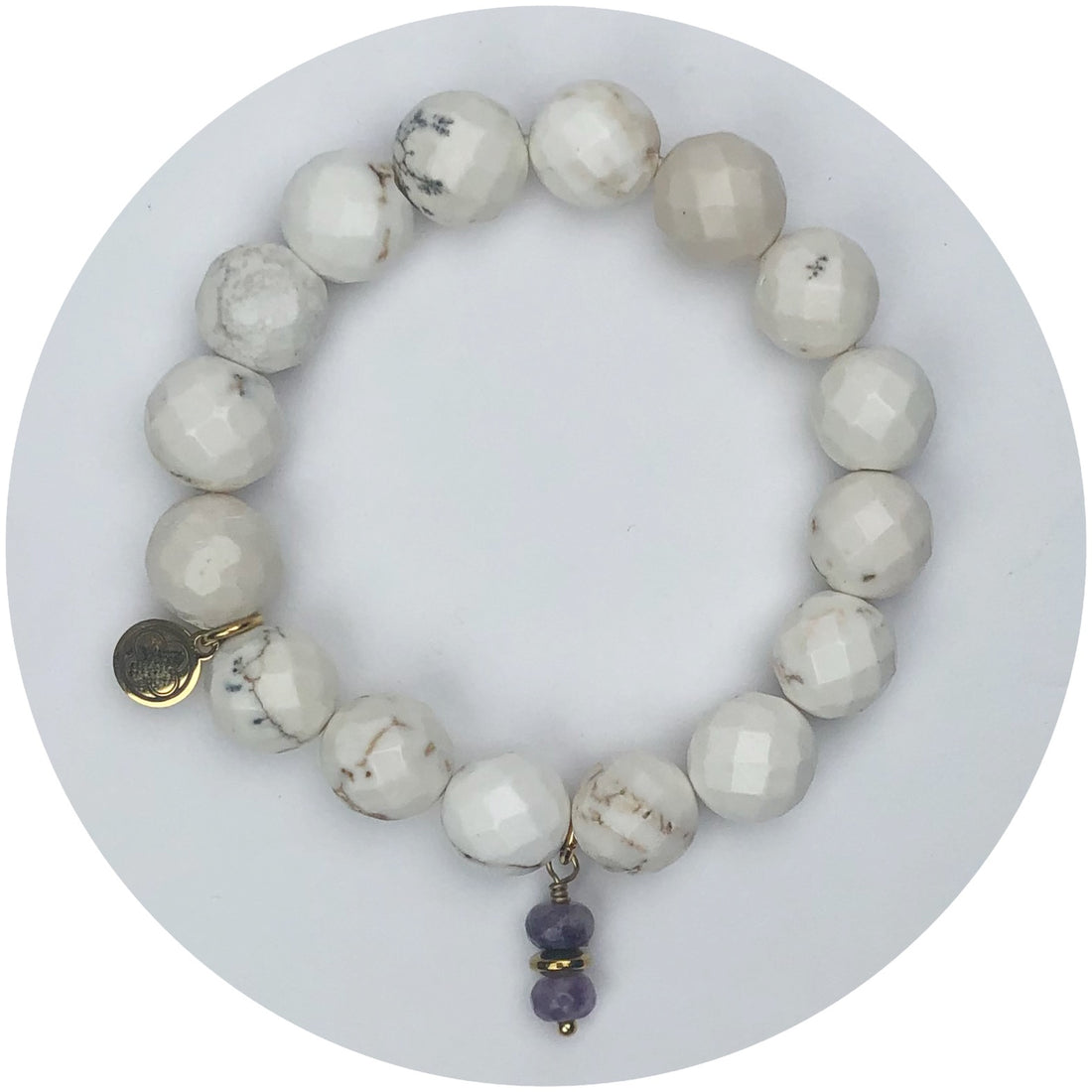 Cream Fossil Jasper with Amethyst Quartz Pendant