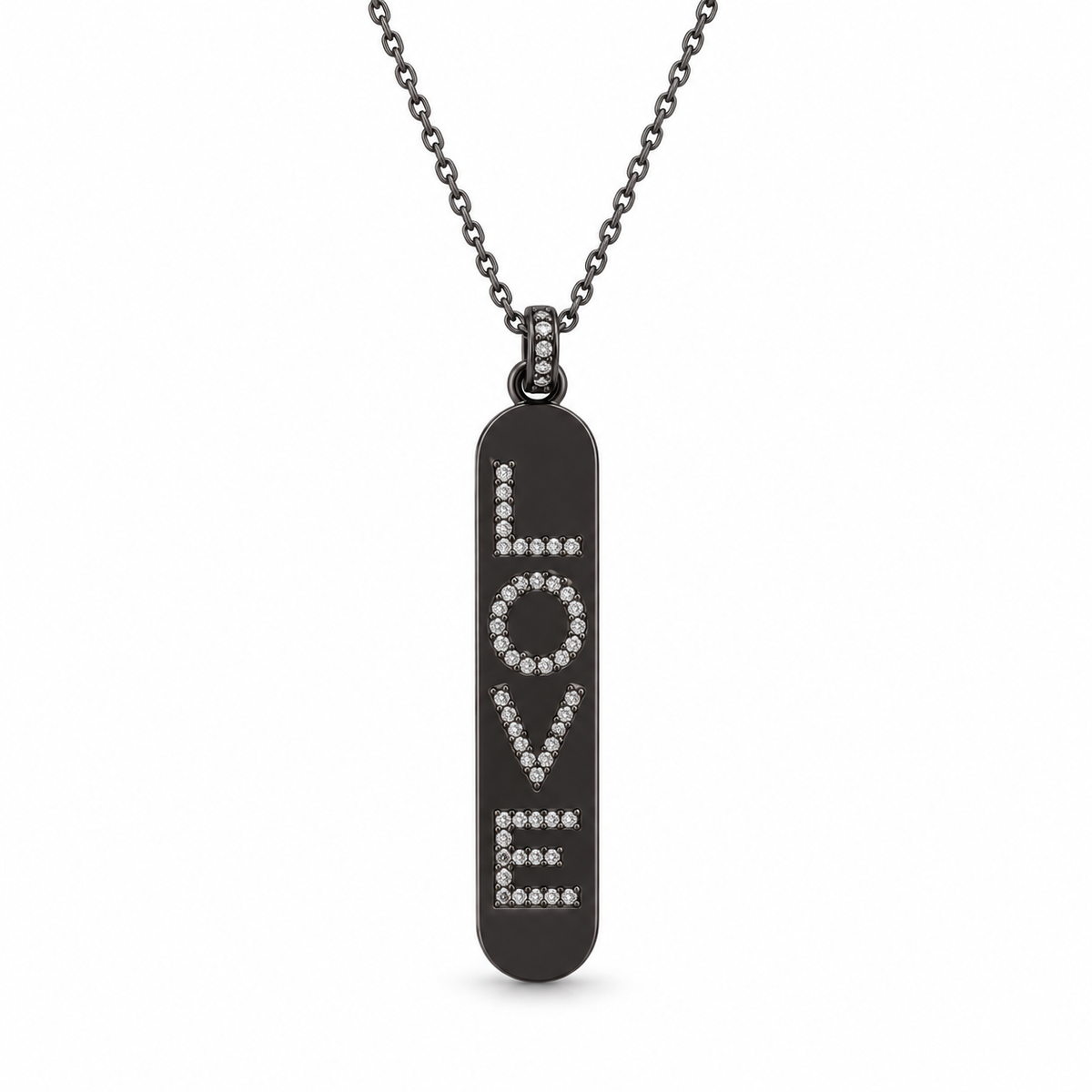 Pavé Gunmetal Love Brail Pendant Necklace studio photo