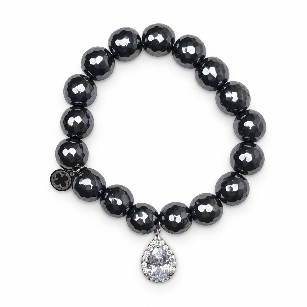 Hematite with Pavé Silver Teadrop Pendant — Oriana LaMarca