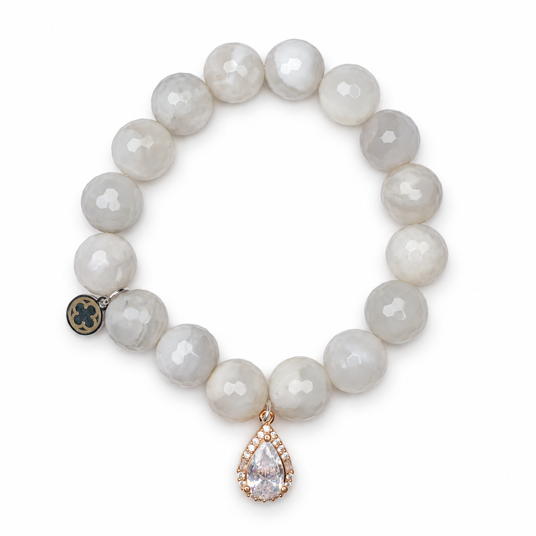 Milky Cloud Agate with Pavé Rose Gold Teardrop Pendant — Oriana LaMarca