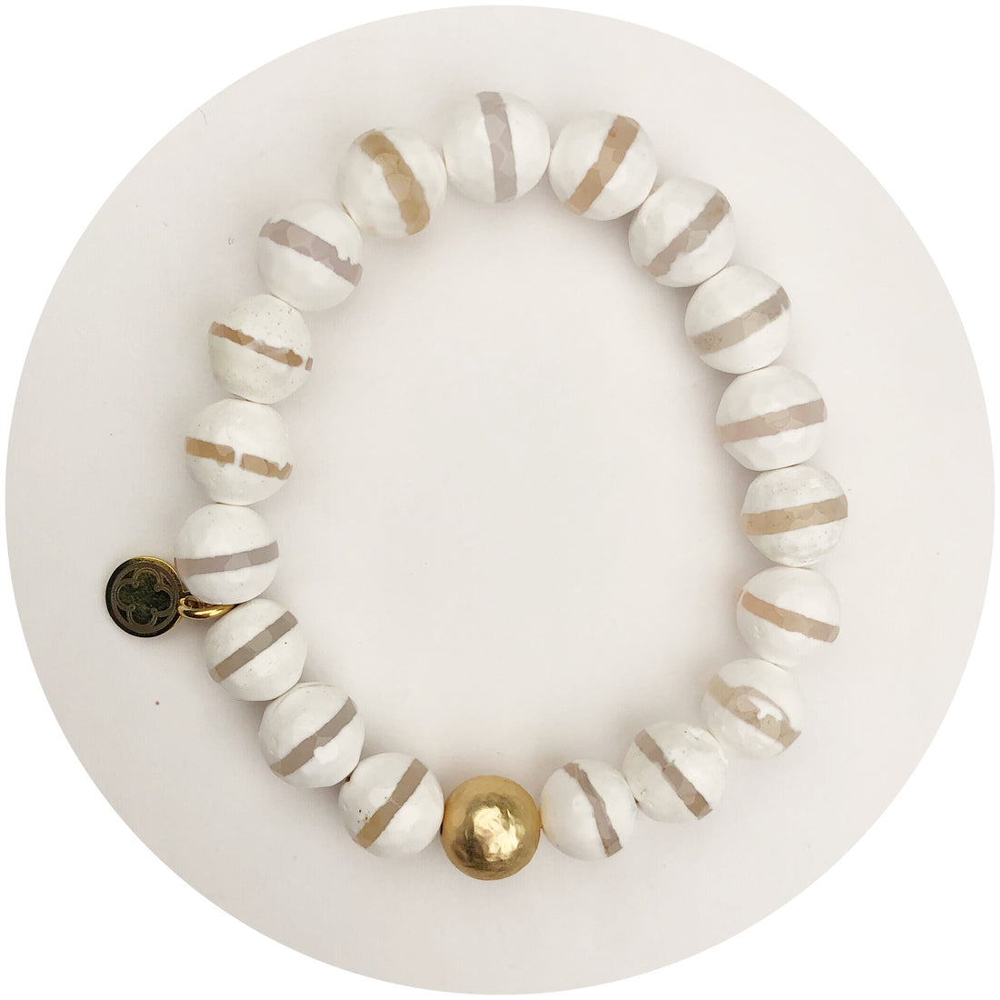 Tibetan White Zebra Agate with Hammered Gold Accent - Oriana Lamarca LLC