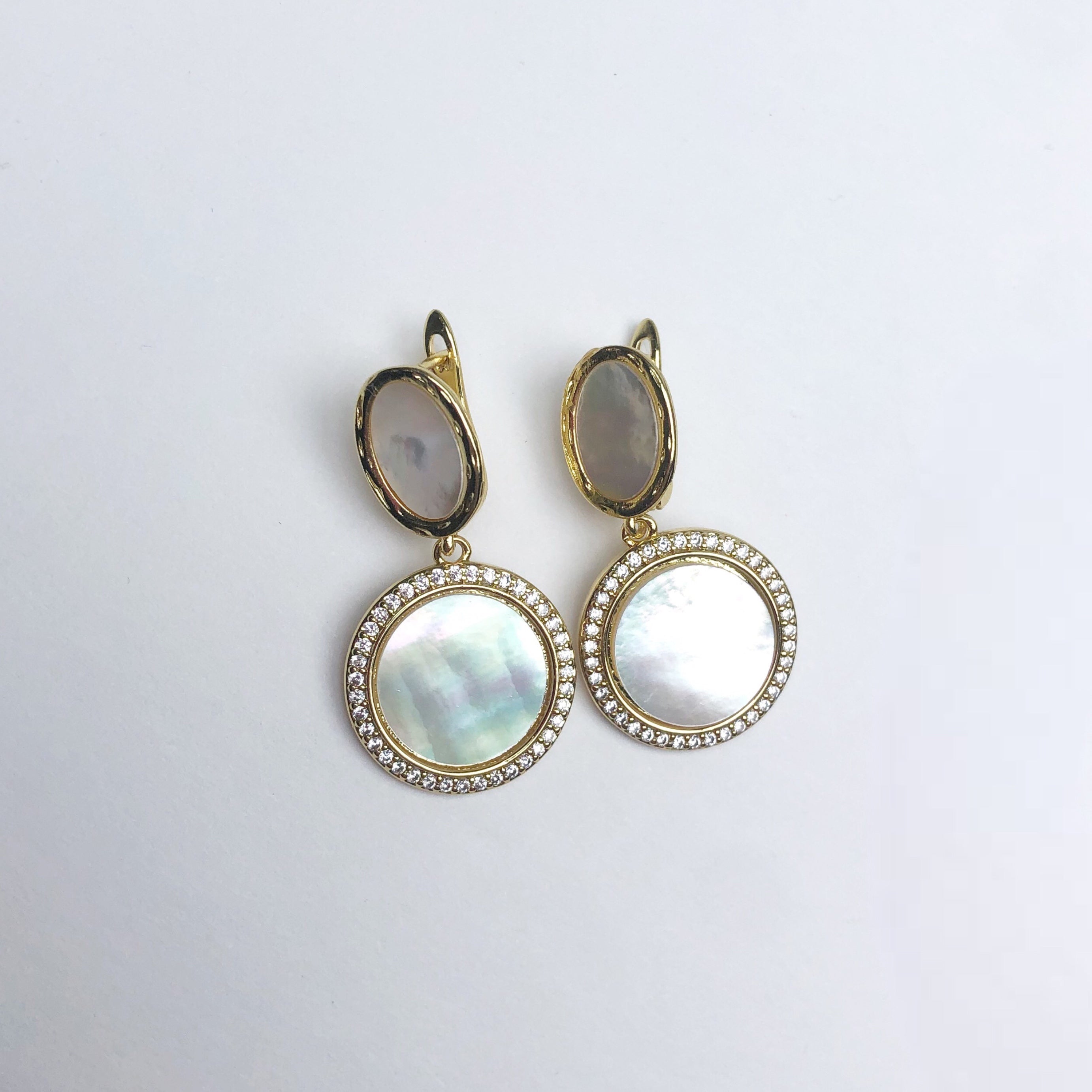 Molten Mother of Pearl with Gold Pavé Disc Earring