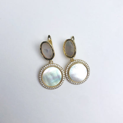 Molten Mother of Pearl with Gold Pavé Disc Earring