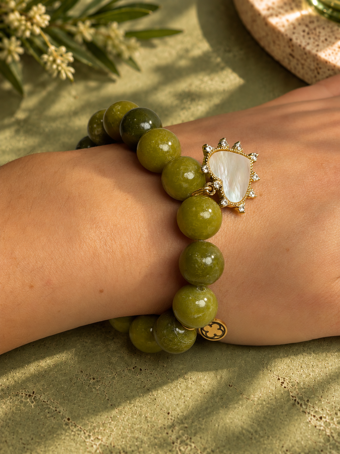 LIMITED EDITION Laurel Green Jade with Mother of Pearl Pavé Heart