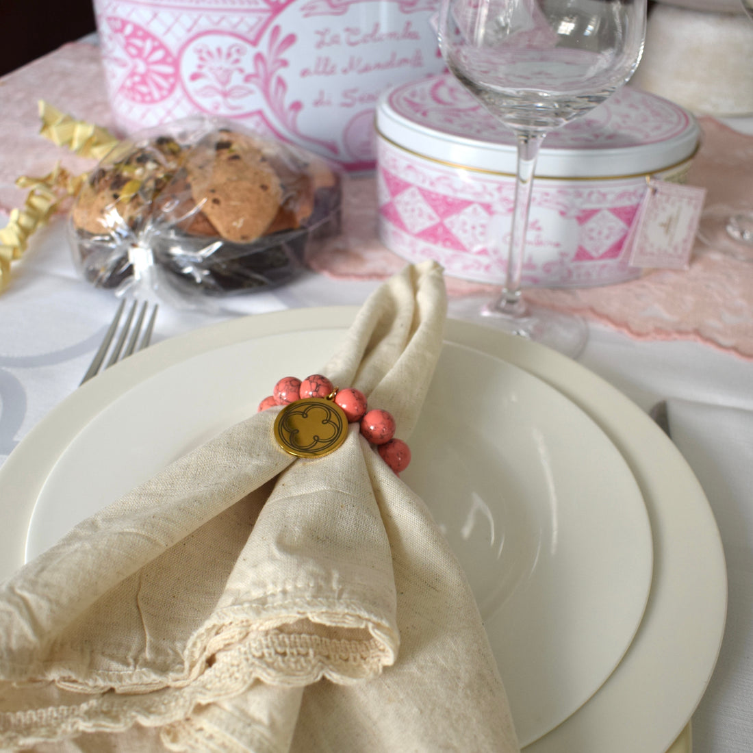 Coral Pink Howlite Napkin Rings - Set of 4