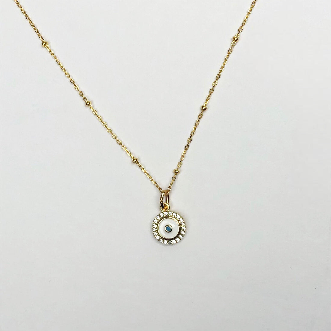 White Enamel Pavé Mini Evil Eye Necklace