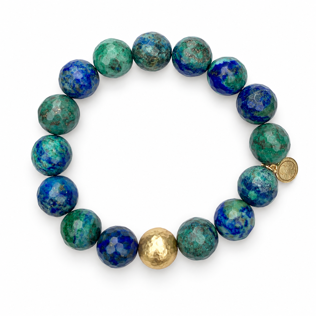 Azurite with Hammered Gold Accent on white studio background