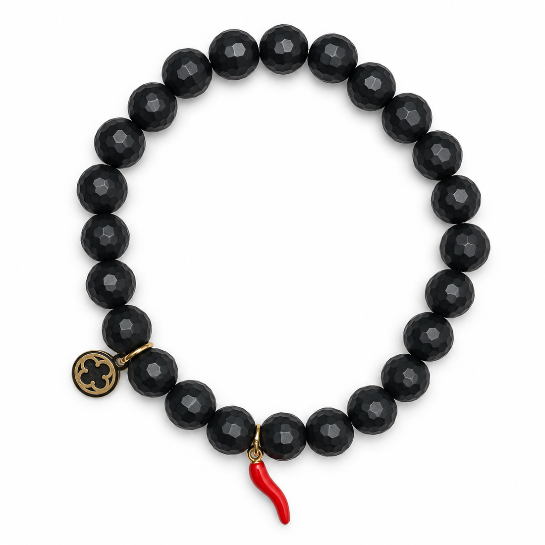 Mens Matte Black Onyx with Red Horn Cornicello Pendant on white studio background