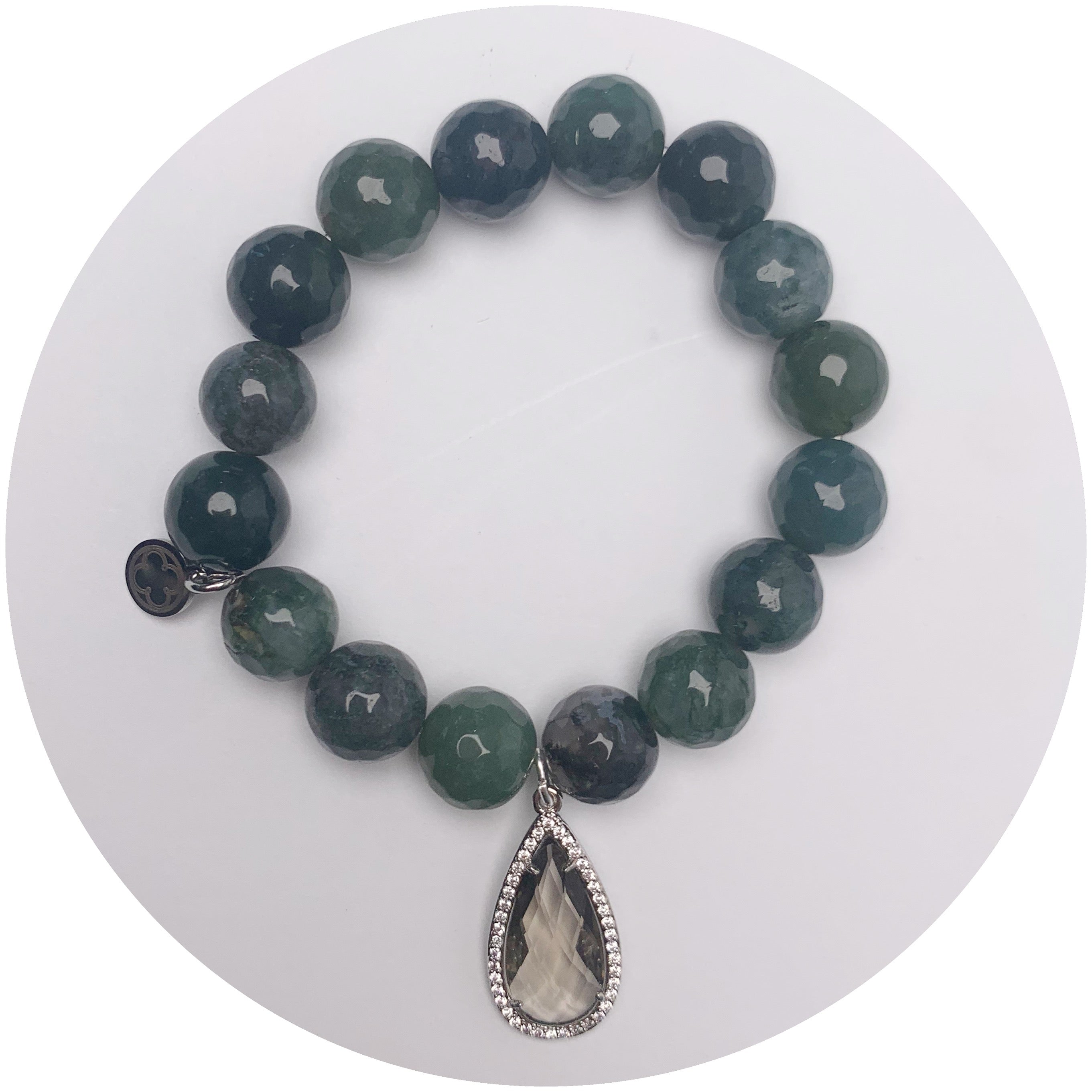 Moss Green Jade with Pavé Grey Crystal Point Pendant