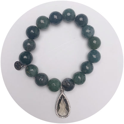 Moss Green Jade with Pavé Grey Crystal Point Pendant