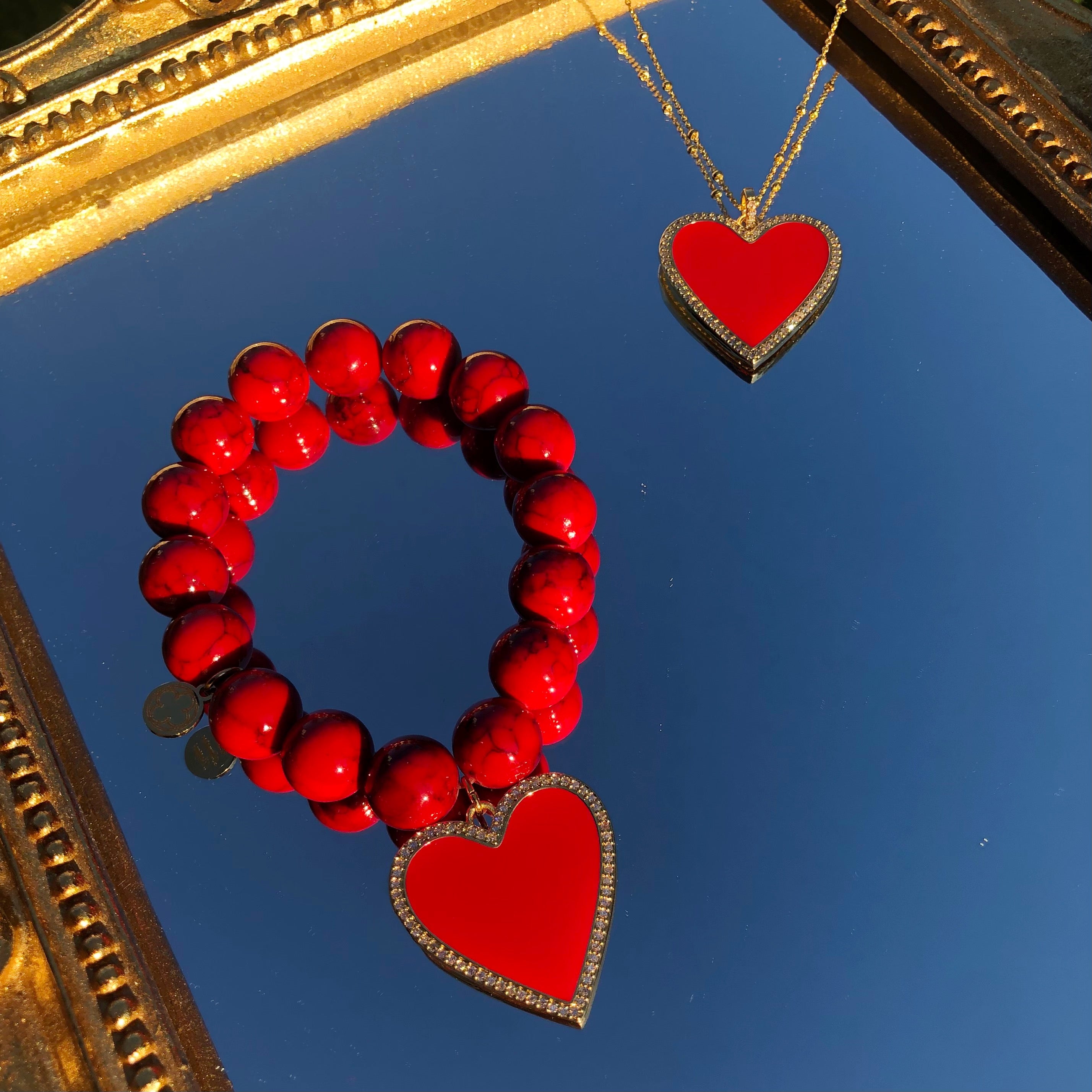 Red Howlite with Pavé Enamel Heart Pendant