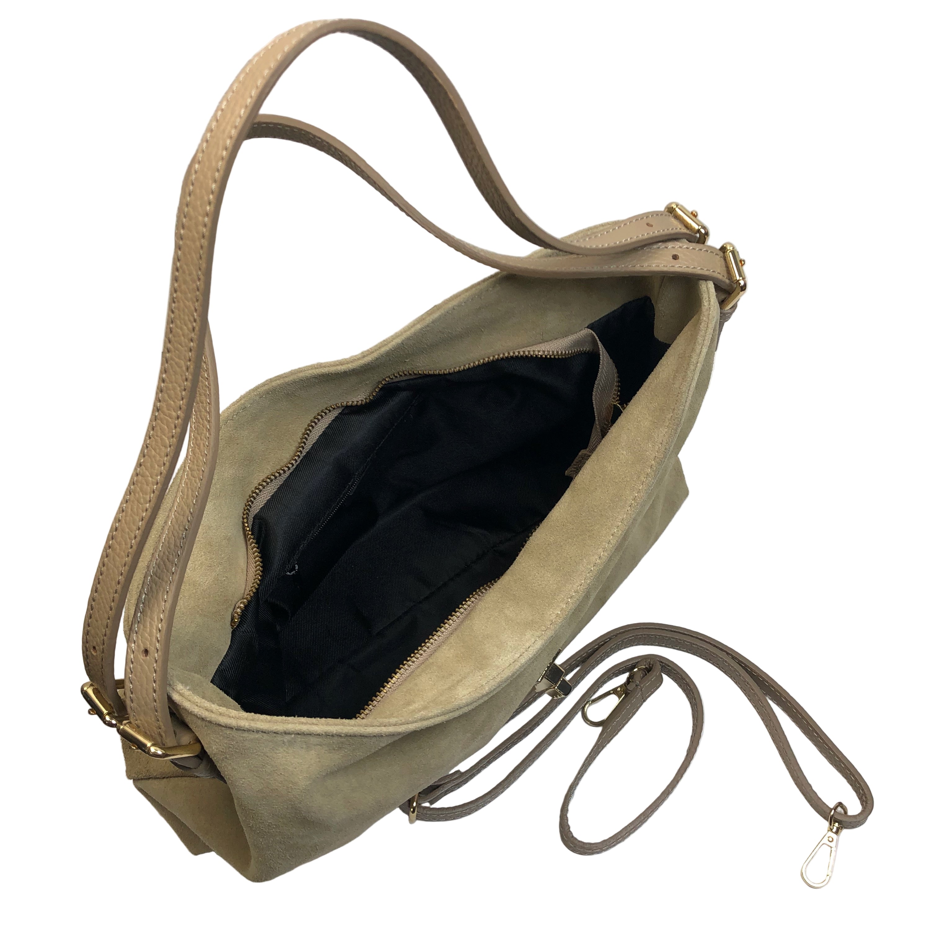 Sarina Taupe Suede Shoulder Bag