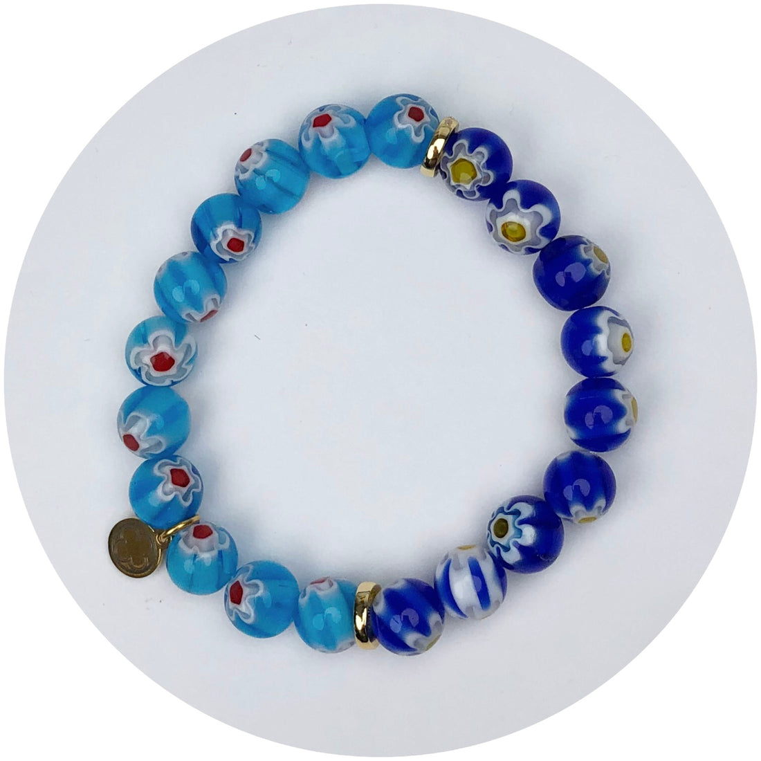 Turquoise Flower Millefiore and Cobalt Blue Flower Millefiore Halfsie