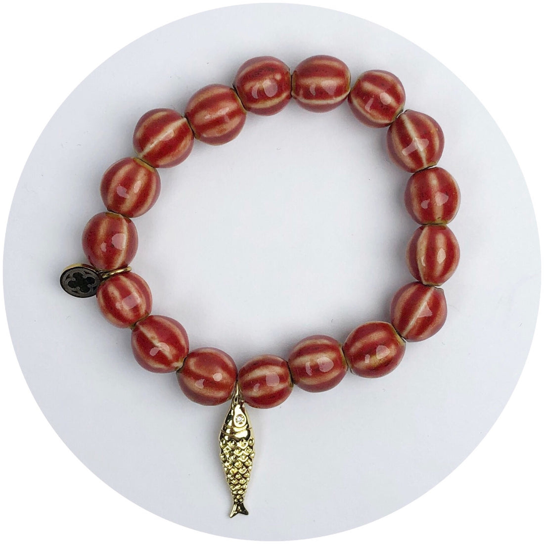 Red Ceramic Riccio Bead with Gold Sardine Pendant