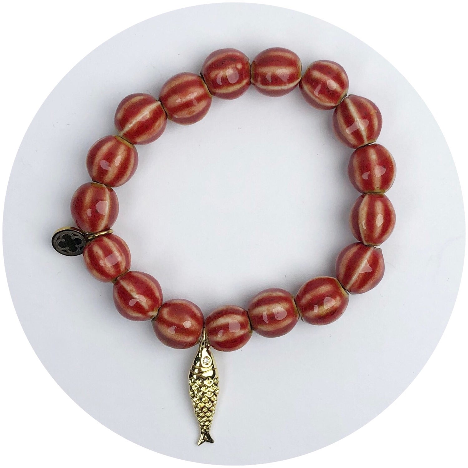 Red Ceramic Riccio Bead with Gold Sardine Pendant