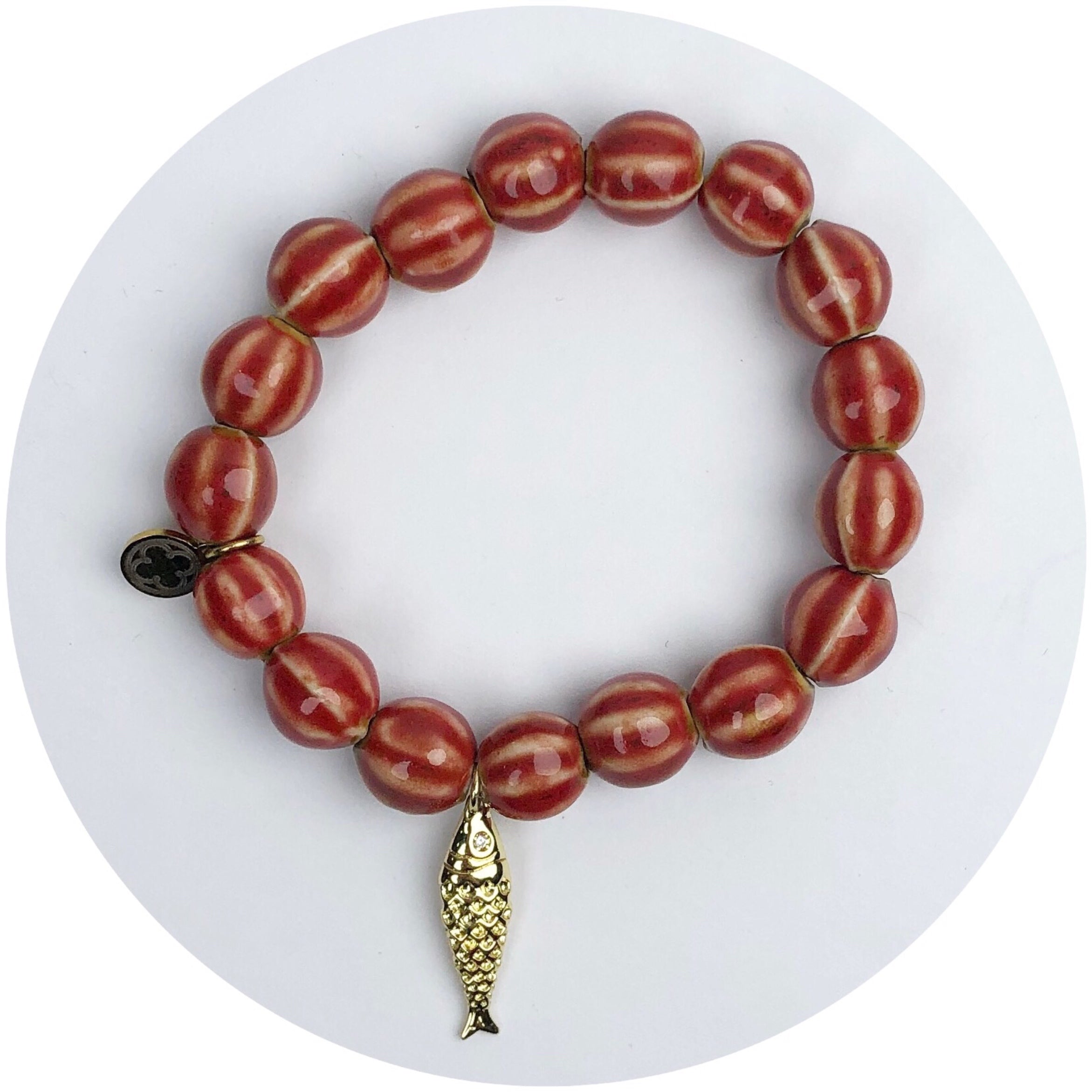Red Ceramic Riccio Bead with Gold Sardine Pendant