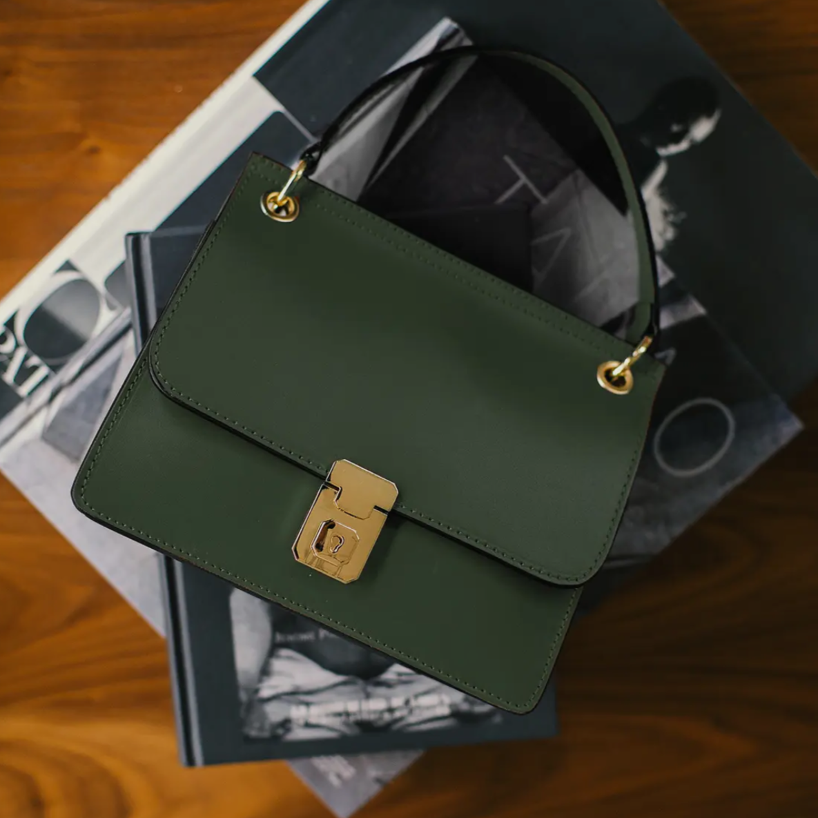 Patrizia Verde Leather Bag with Crossbody Strap