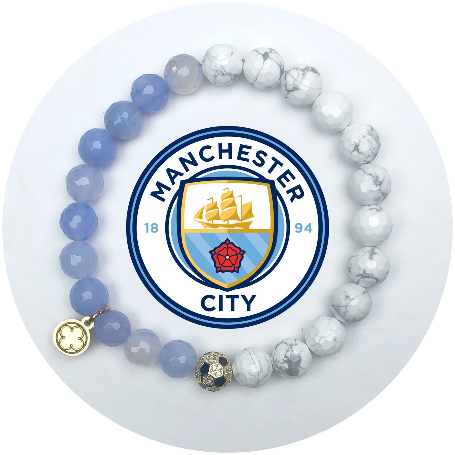 Manchester City Mens Aqua Jade and White Howlite with Pavé Soccer Ball
