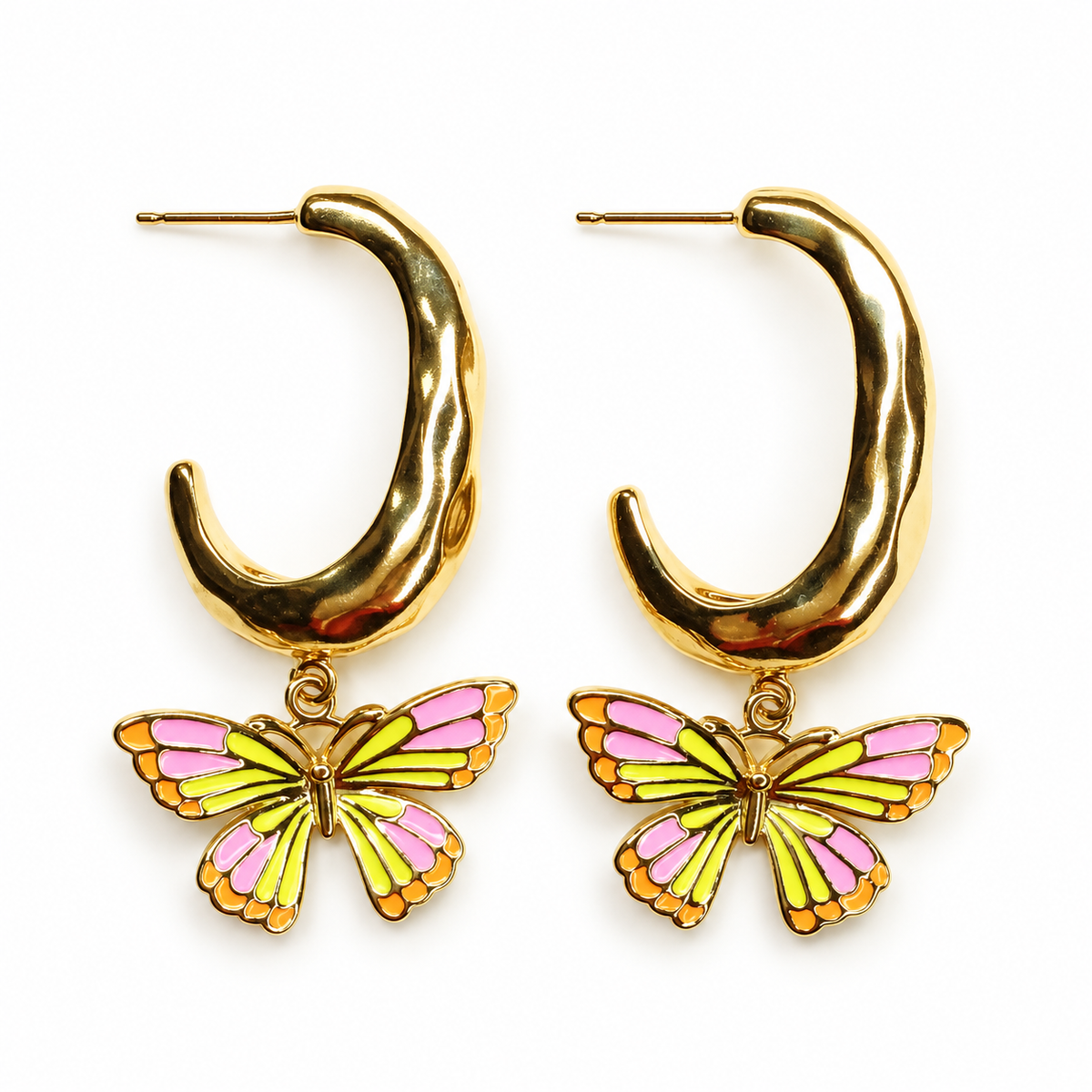 Camellia Pink/Yellow Butterfly Hoop Earring