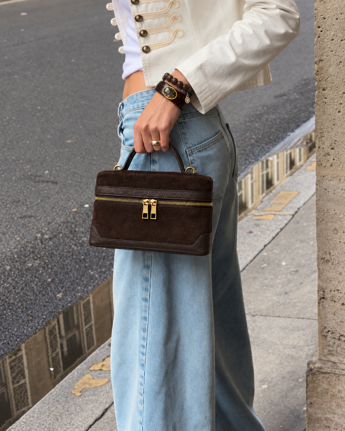Frankie Chocolate Brown Suede Handbag