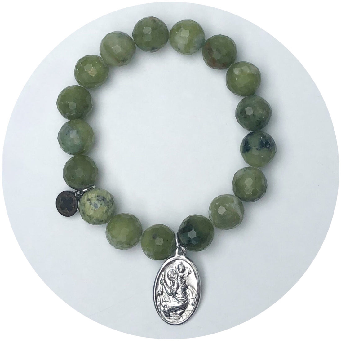 Dusty Olive Stone With Saint Christopher Pendant