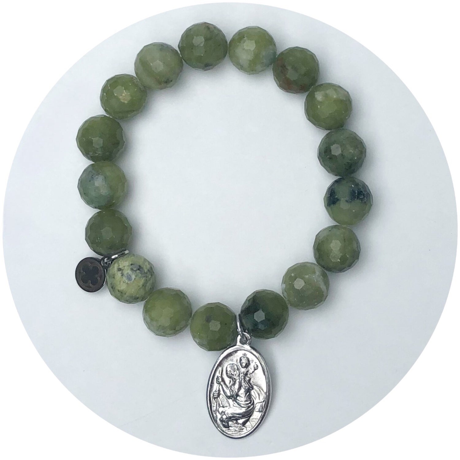 Dusty Olive Stone With Saint Christopher Pendant