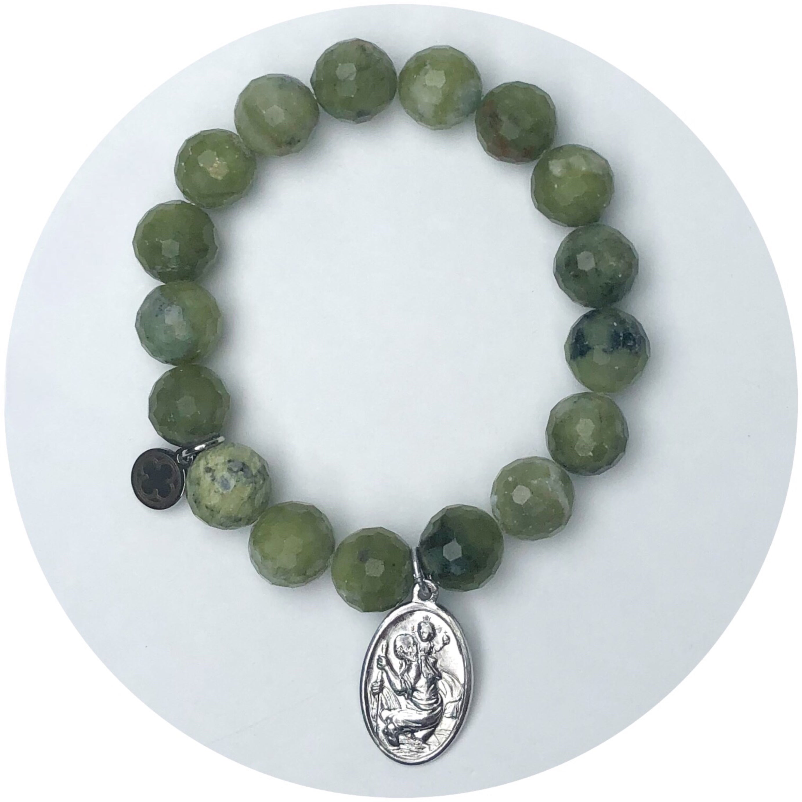 Dusty Olive Stone With Saint Christopher Pendant