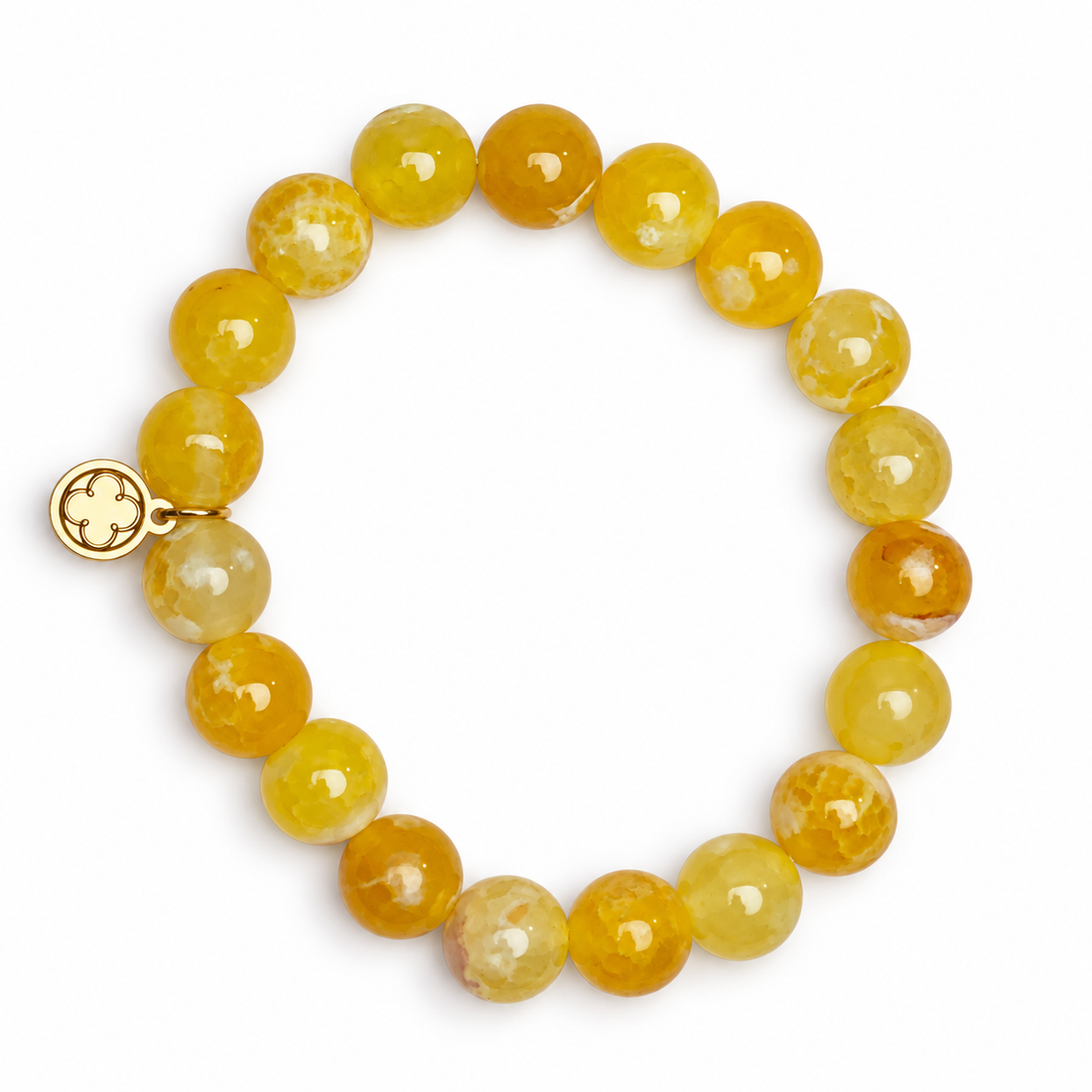 Yellow Agate Beaded Bracelet on white studio background