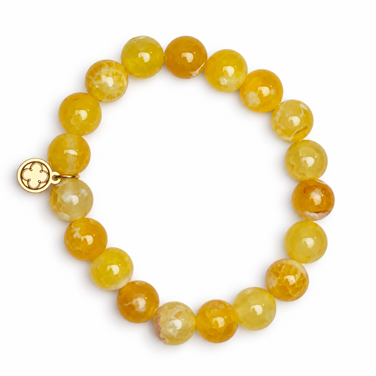 Yellow Agate Beaded Bracelet on white studio background