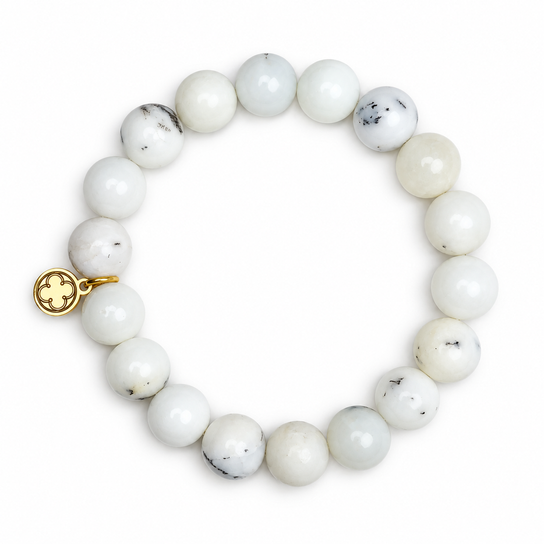 White Opal Beaded Bracelet on a white background