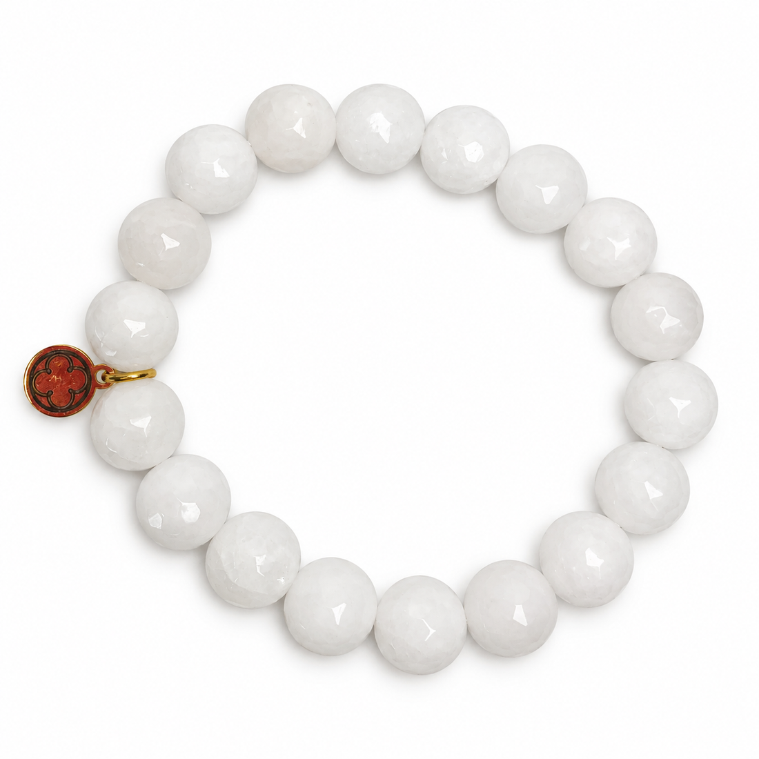 White Jade Beaded Bracelet on white studio background