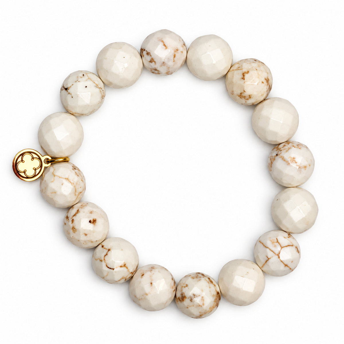 White Magnesite Beaded Bracelet on white studio background