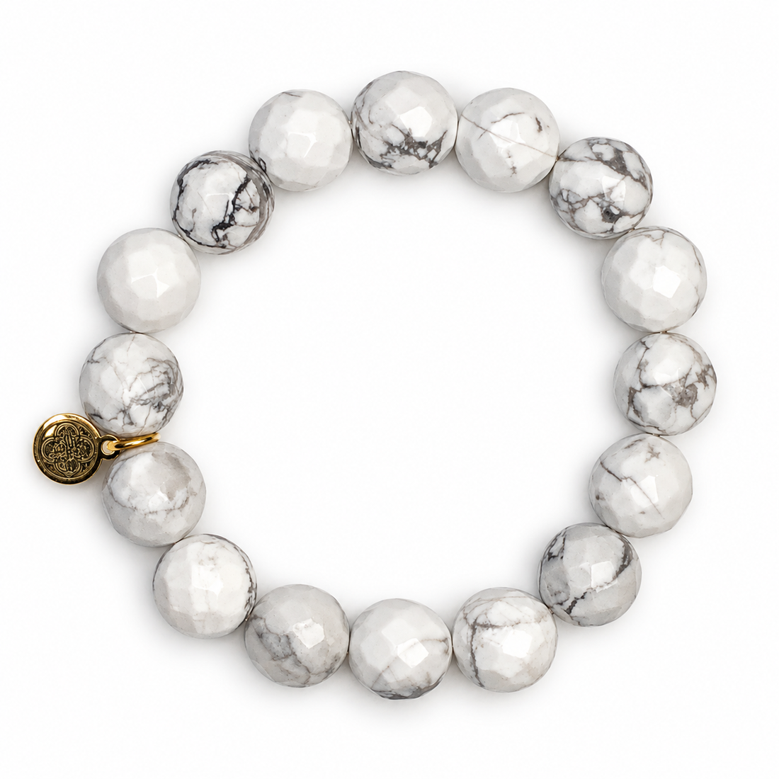 White Howlite Beaded Bracelet on white studio background