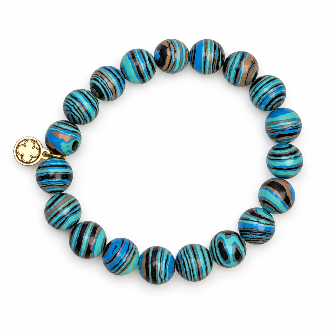 Turquoise Zebra Agate Beaded Bracelet on a white background