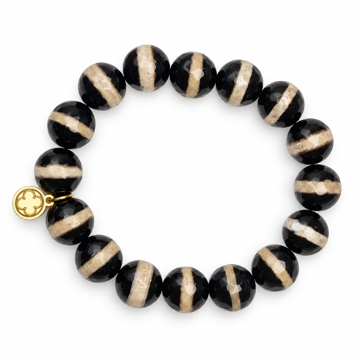 Tibetan Black Zebra Beaded Bracelet on a white background