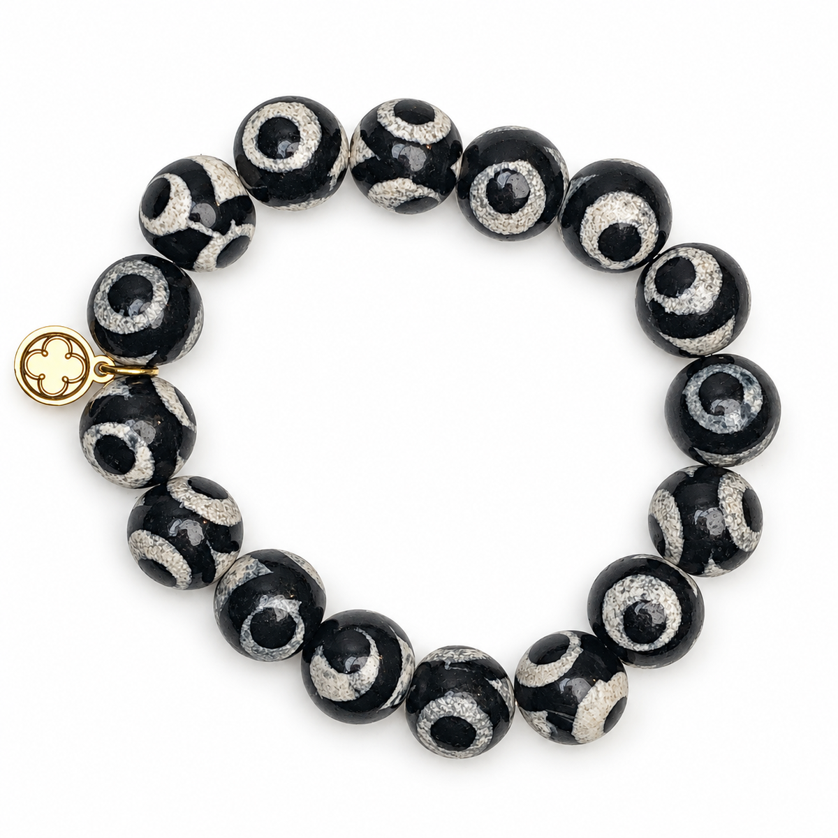 Tibetan Black Eye Beaded Bracelet on white studio background