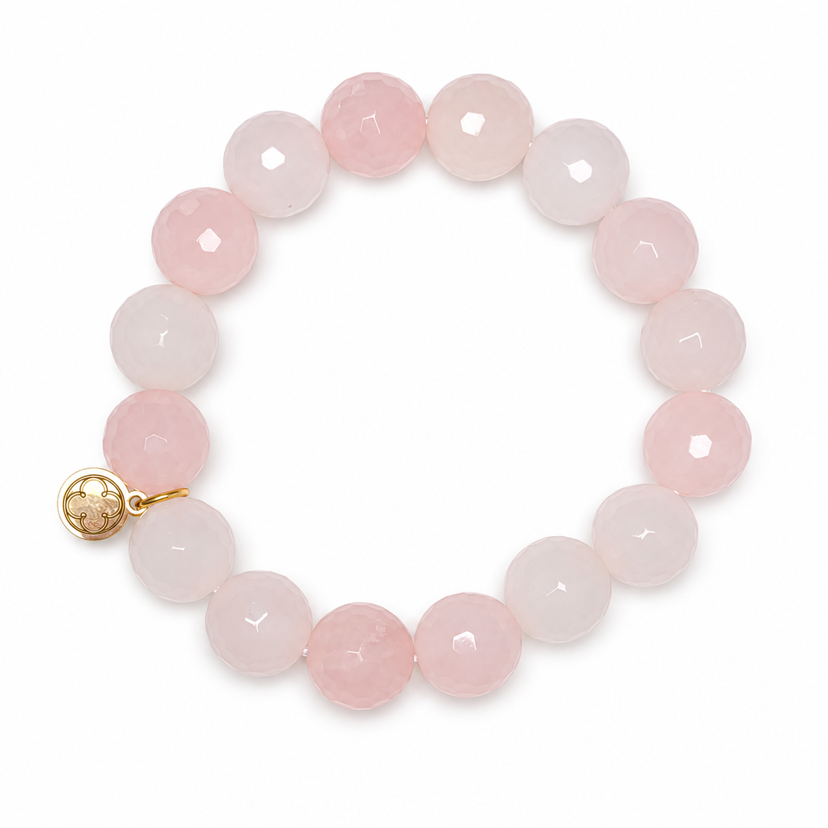 Rose Quartz Beaded Bracelet on white studio background