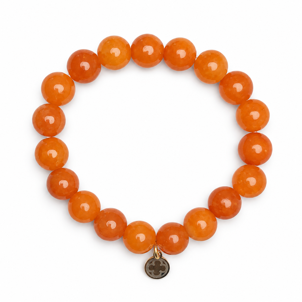 Orange Jade Beaded Bracelet on white studio background