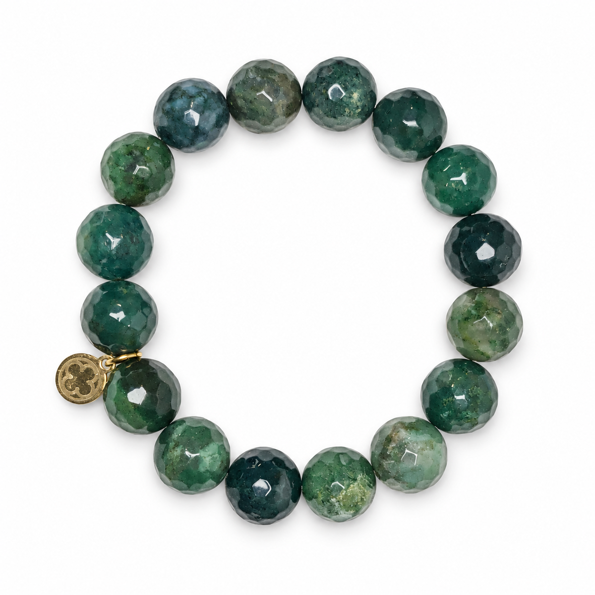 Moss Green Jade Beaded Bracelet on a white background